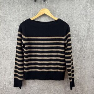 Vince Black/Beige Stripped Womens XS 100% Cashmere Boatneck Sweater Long Sleeve